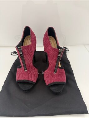 Nanette Lepore Suede Zip Peep-Toe Heels - Burgundy